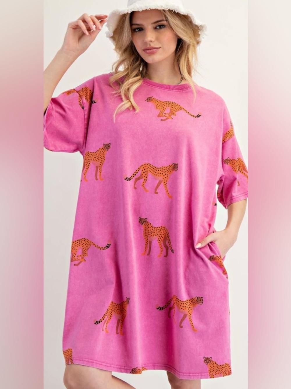 107. NWT EASEL Pink Cheetah Print T-Shirt Dress - Picture 2 of 3